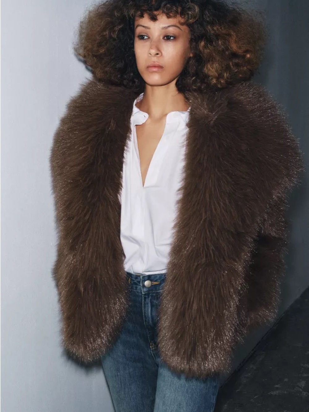 Short Faux Fur Coat Lapel Collar Long Sleeves Chic Viral Brown Teddy Coat Small - Picture 3 of 16
